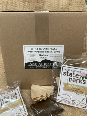 WVSP Cabin Pack 1.5oz  Coffee Packs with Filter for Drip Maker Box of 50 MEDIUM Mountain Roaster Coffee